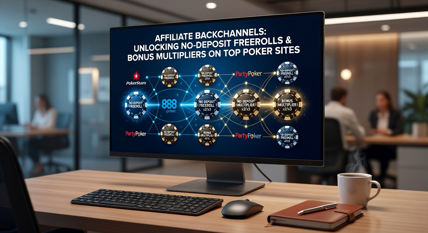 Grafik mit explodierenden Bonus-Multiplikatoren und Pokerseiten-Logos, die Freerolls und Boni verbinden