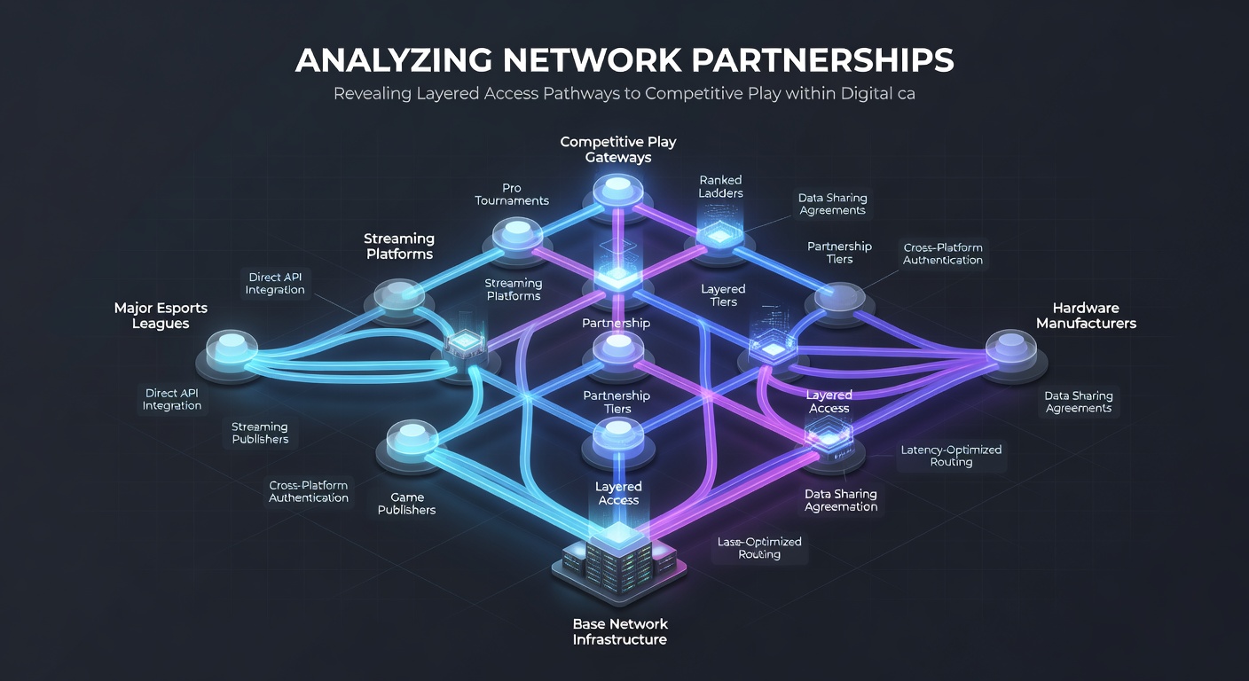 Illustration von mehrstufigen Zugangswegen und Partnerschaftsnetzwerken in digitalen Kartenspiel-Umgebungen