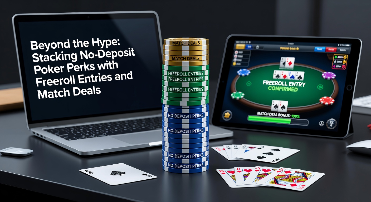Darstellung eines Pokerstapels mit Symbolen für Boni, Freerolls und Match-Deals, die sich überlagern