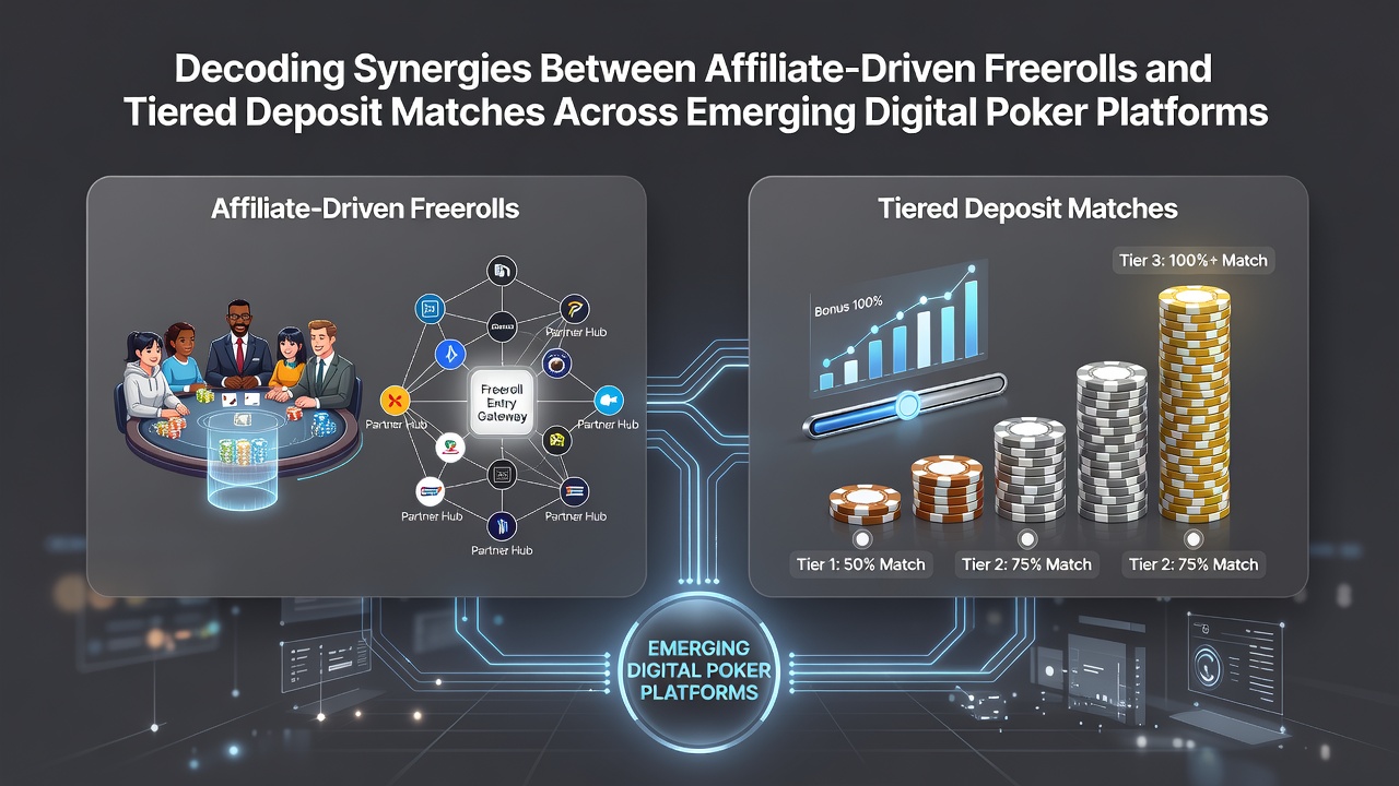 Darstellung von Freeroll-Turnieren und gestaffelten Bonusstrukturen auf digitalen Poker-Plattformen