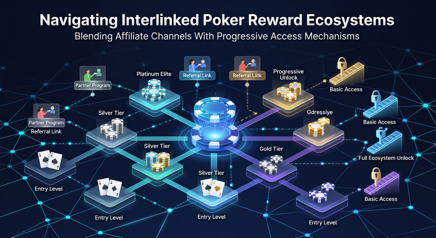 Darstellung vernetzter Poker-Belohnungsstrukturen mit Affiliate-Integration und progressiven Zugängen